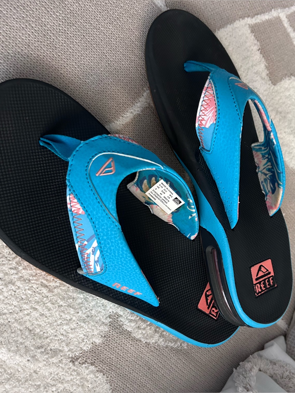 Reef Fanning Blue and Black Floral Flip Flop Sandals - Picture 4 of 5